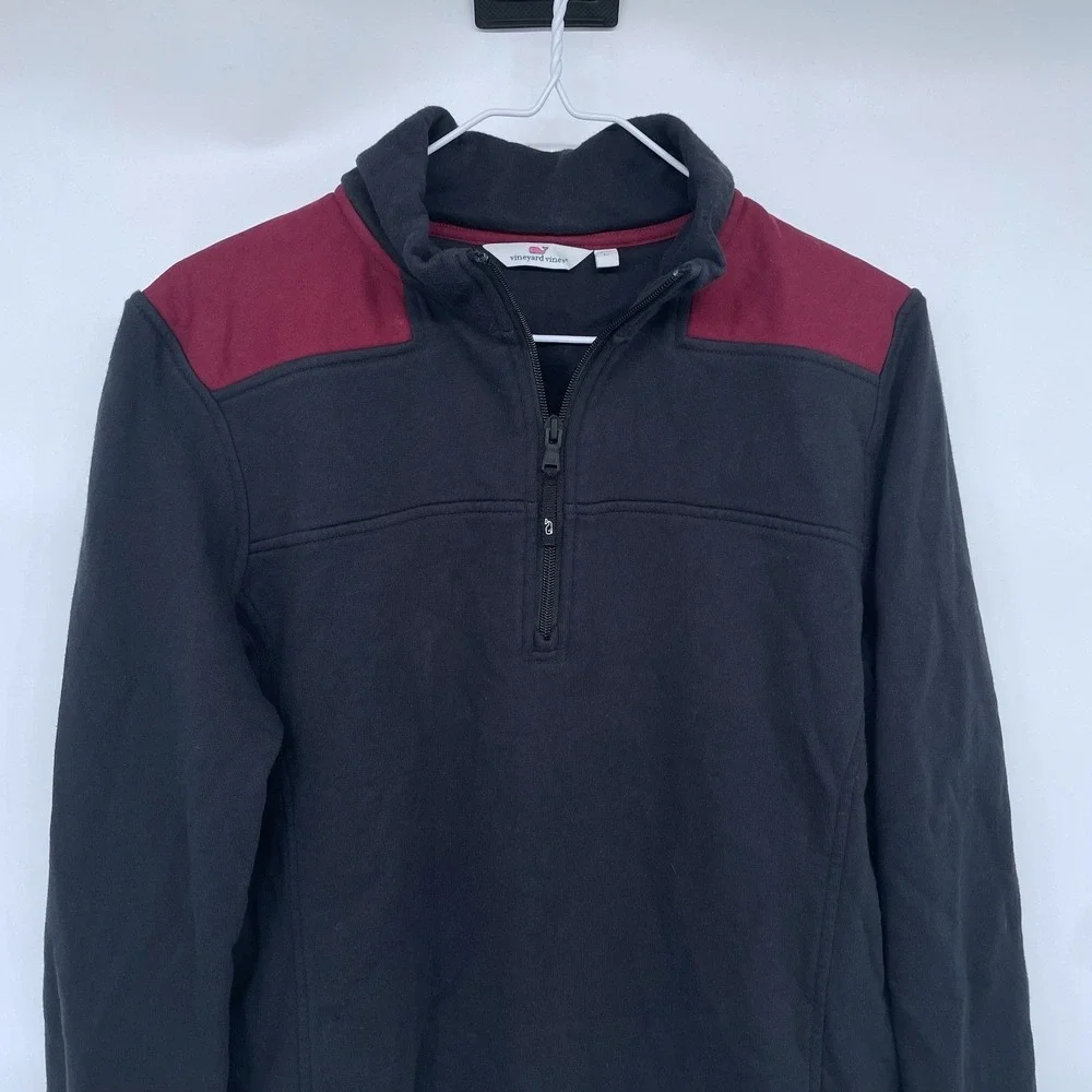 Vineyard Vines Two‎ Tone 1/4 Zip Pullover Sweatshirt Large Black Red